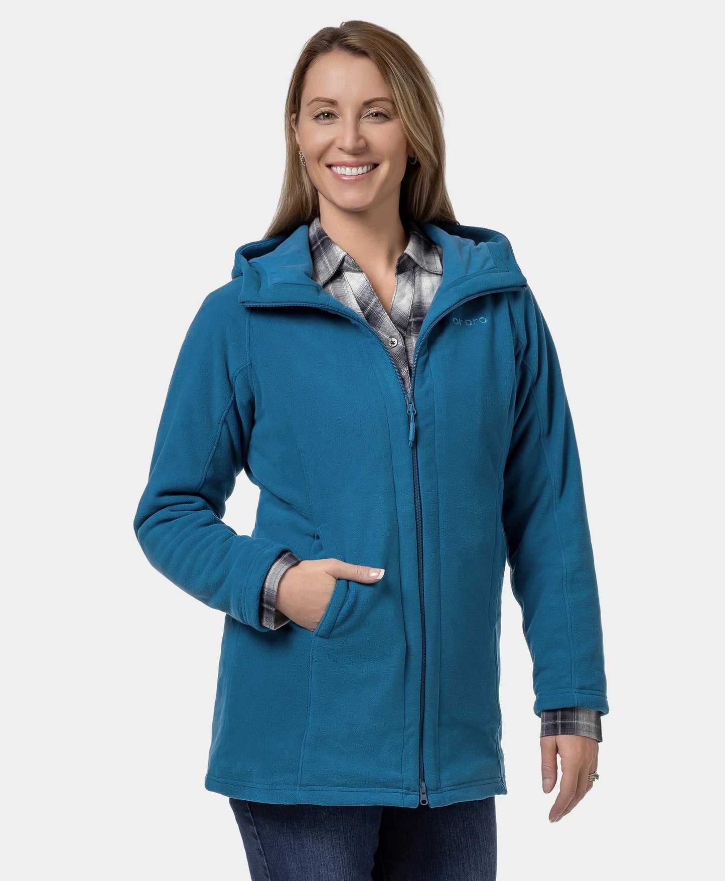 Felicity Women's Heated Long Hooded Fleece Jacket - Crystal Teal