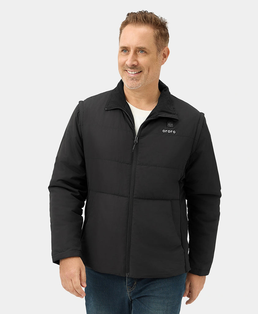 Men s Heated Golf Jacket With Zip Off Sleeves Black ororo Canada ororo Canada