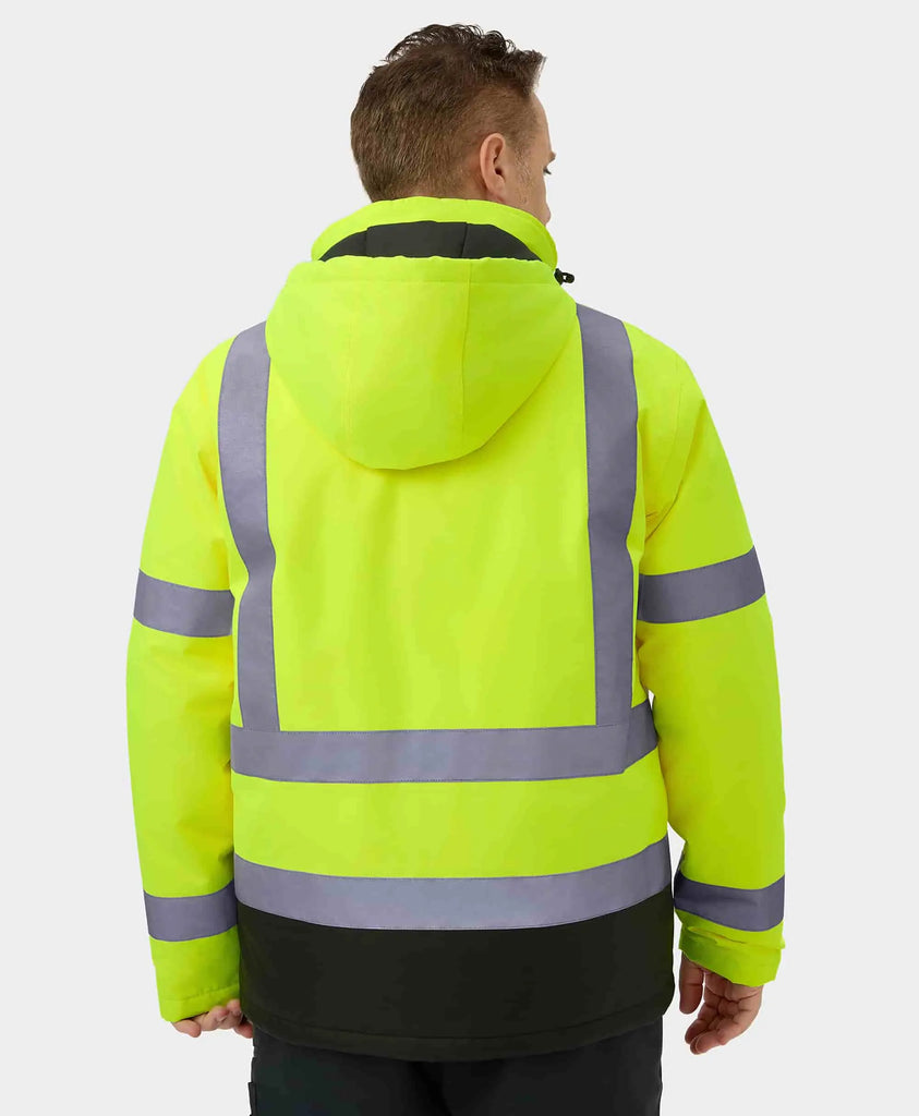 Heated High Visibility Jacket Men s Jacket ororo Fluorescent Yellow Black 5XL