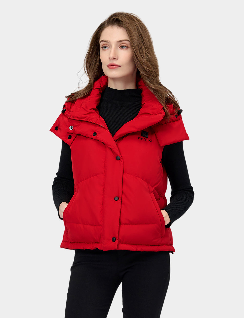Gilet court chauffant en duvet pour femmes - Noir / Rouge, Thumbnail 21