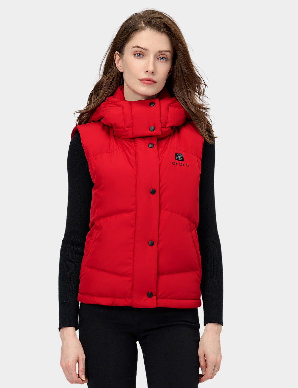 Gilet court chauffant en duvet pour femmes - Noir / Rouge, Thumbnail 22