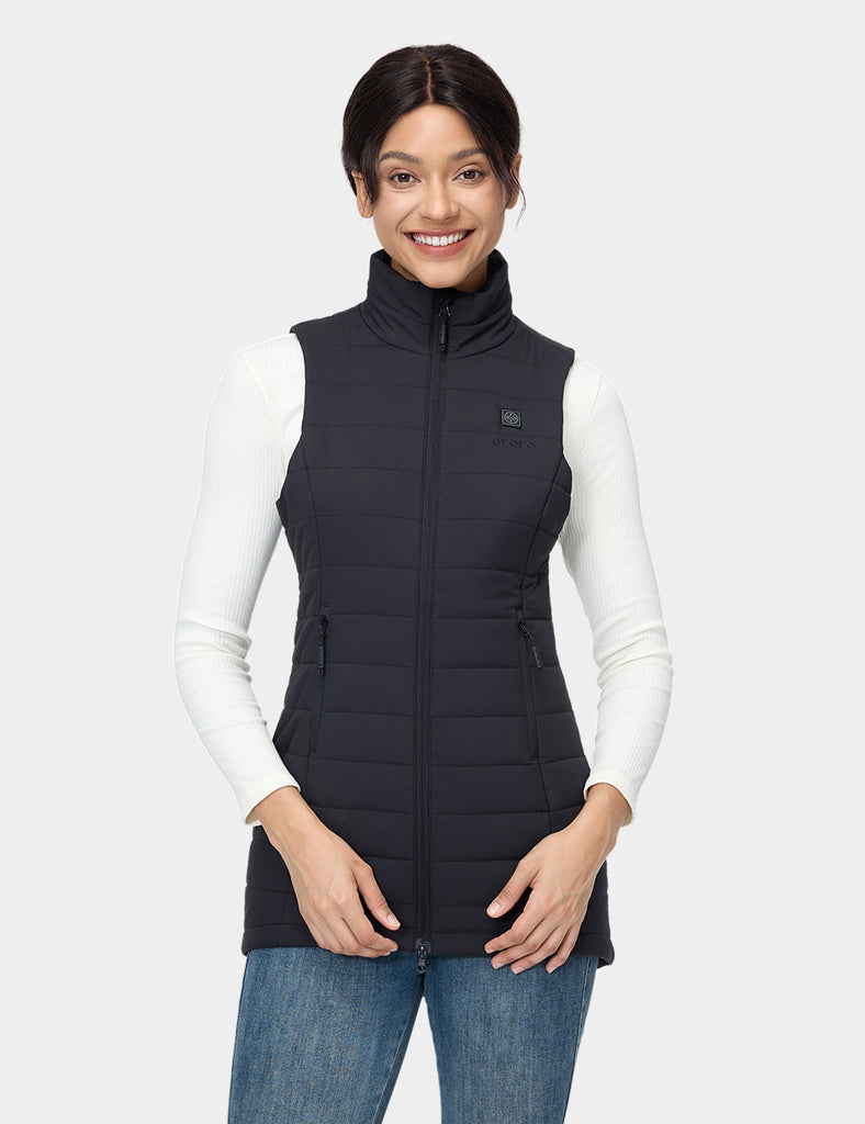 Women Heated Long Puffer Vest | Battery-Electric Heating | ORORO ...