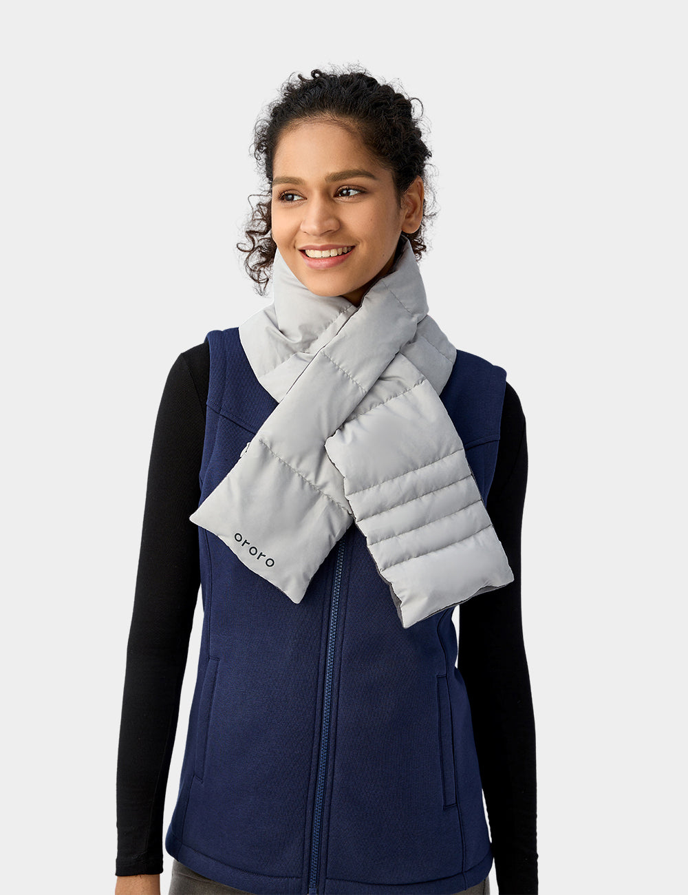Unisex Heated Puffer Down Scarf - Black / Light Gray