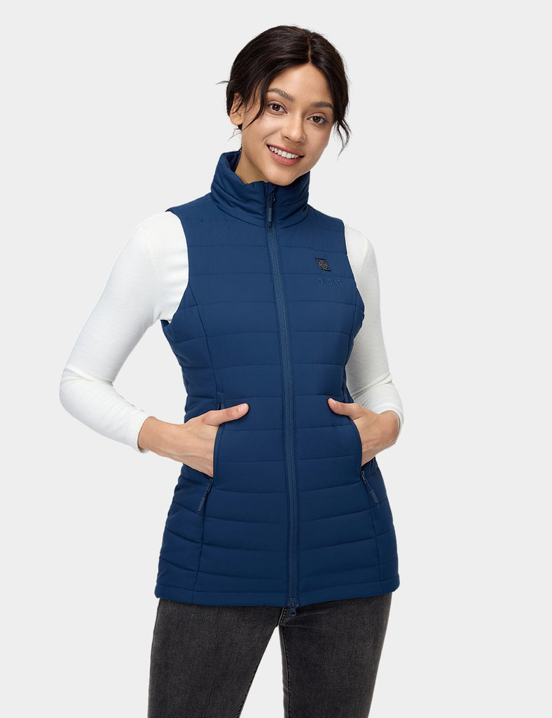 Women Heated Long Puffer Vest | Battery-Electric Heating | ORORO ...