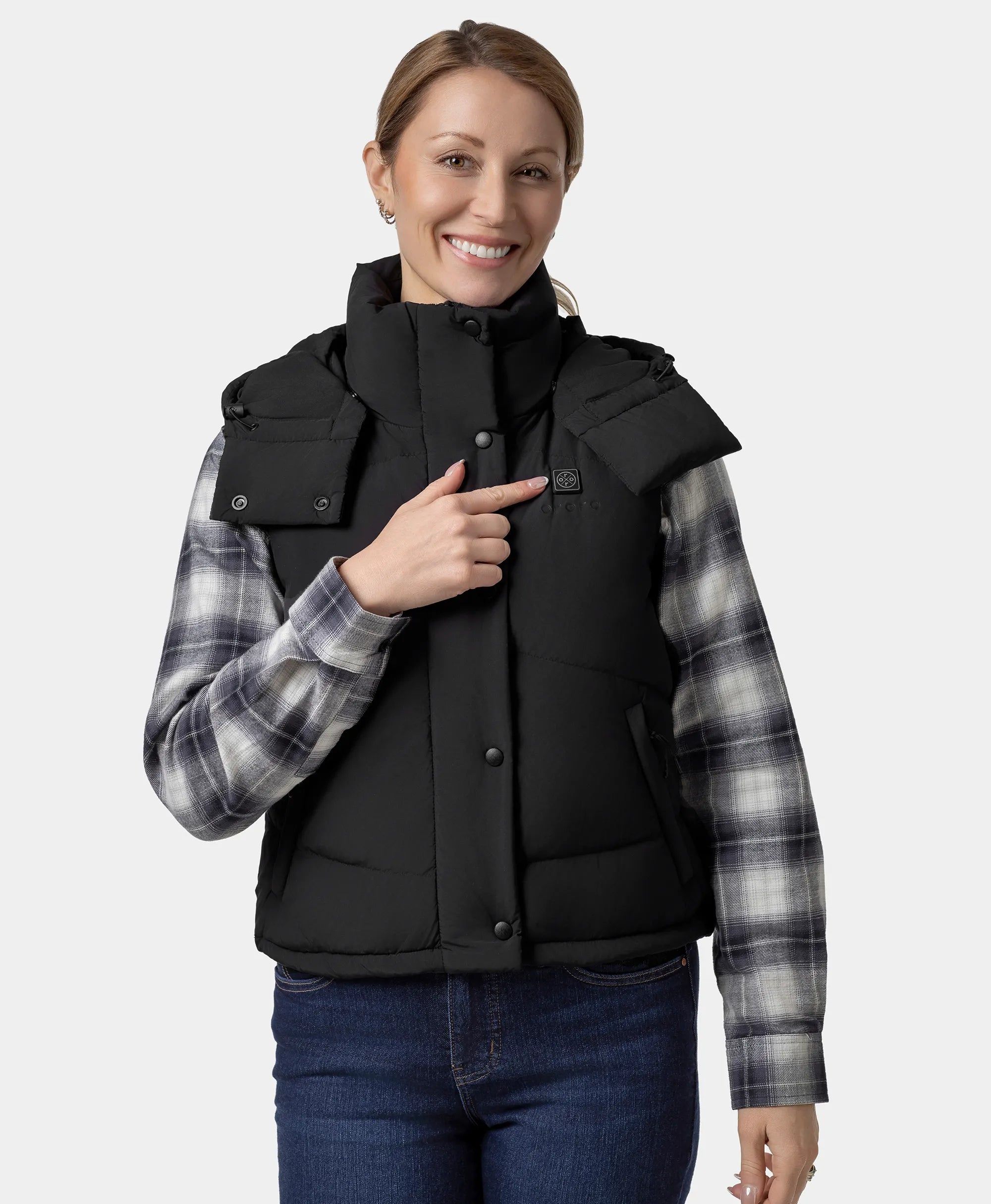 Gilet court chauffant en duvet pour femmes - Noir / Rouge, Thumbnail 5