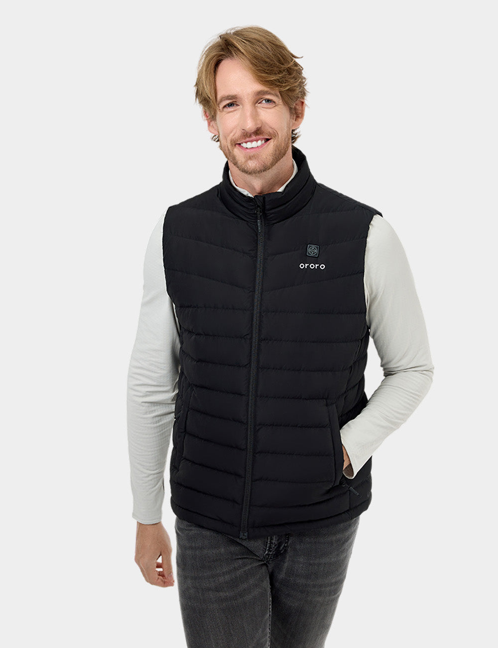 Men's Heated Lightweight Down Vest - Black / Gray, Thumbnail 7
