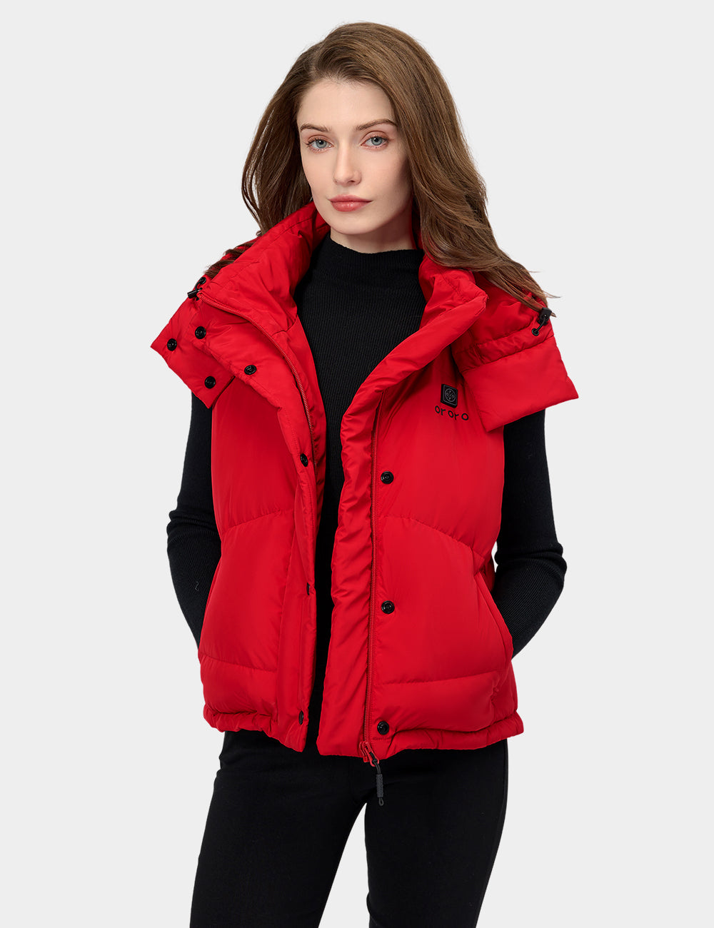Gilet court chauffant en duvet pour femmes - Noir / Rouge, Thumbnail 23