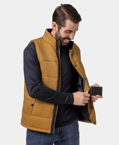 Final Sale - PuffLyte Men's 3-Zone Heated Lightweight Vest - Black / Khaki