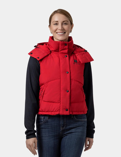 Women's Heated Cropped Puffer Down Vest - Black / Red