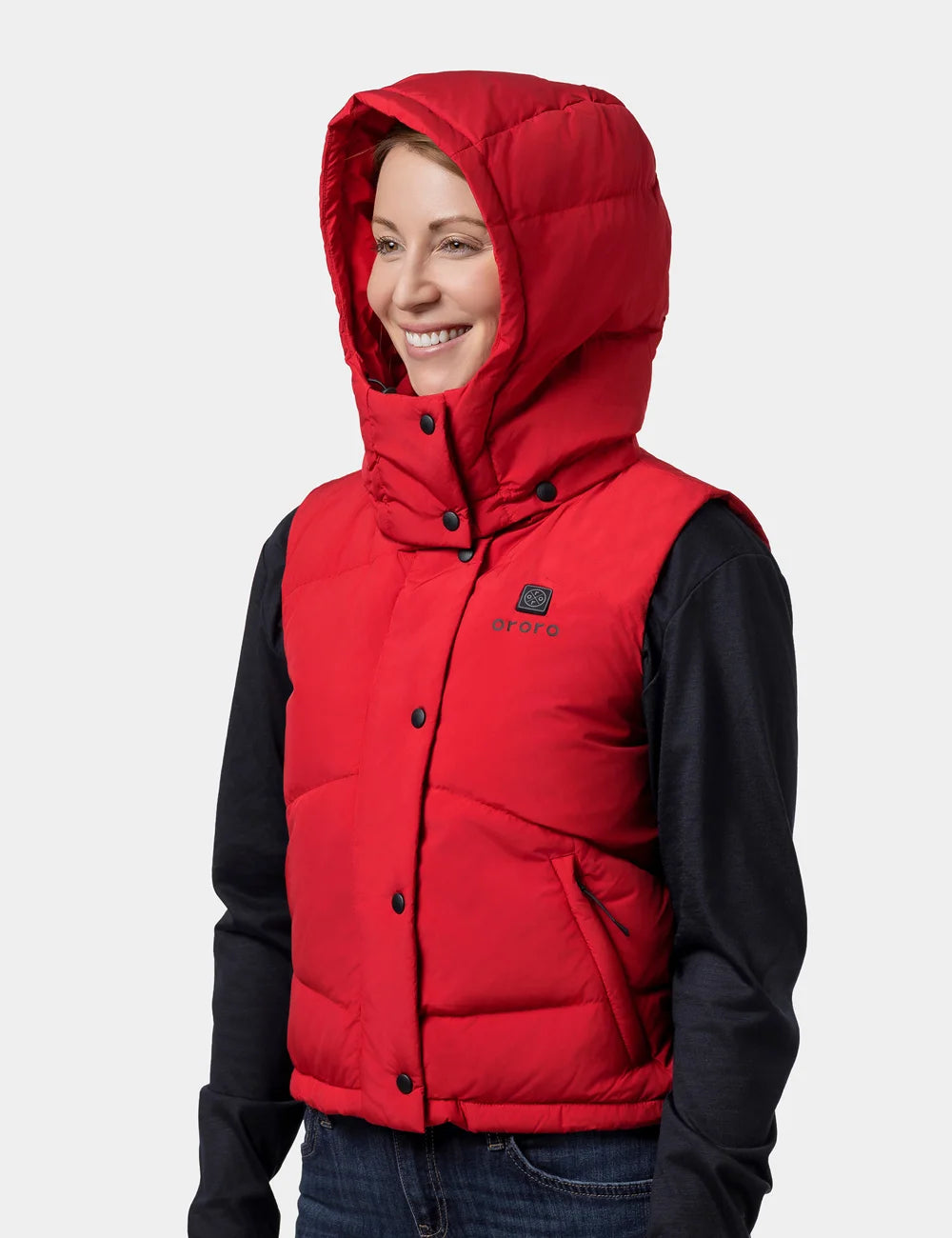 Gilet court chauffant en duvet pour femmes - Noir / Rouge, Thumbnail 19