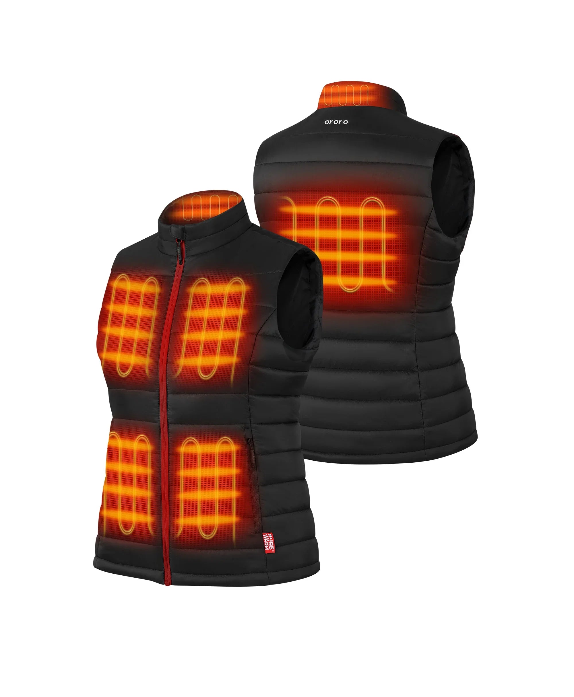 6 heating zones (left & right hand pockets, left & right chest, mid-back, collar)