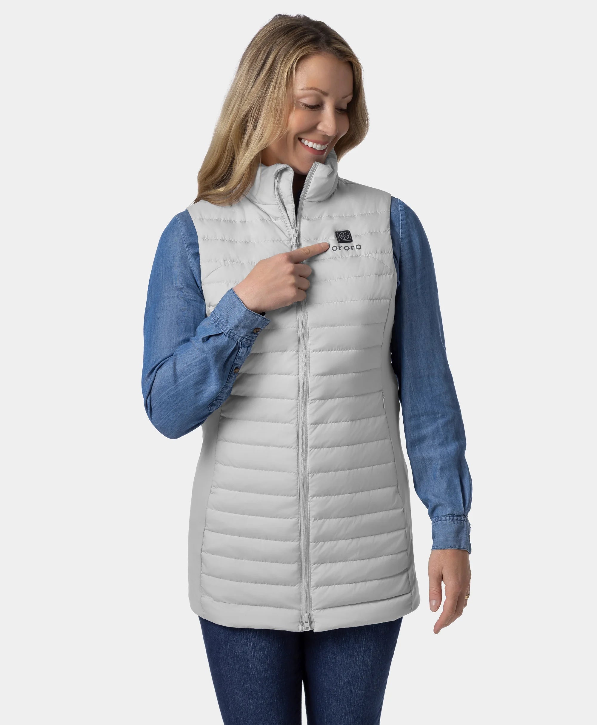 Cloudmere Women's 5-Zone Heated Long Down Vest, Thumbnail 21
