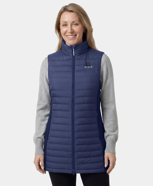 Women's 5-Zone Heated Long Down Vest- blue ,view 1