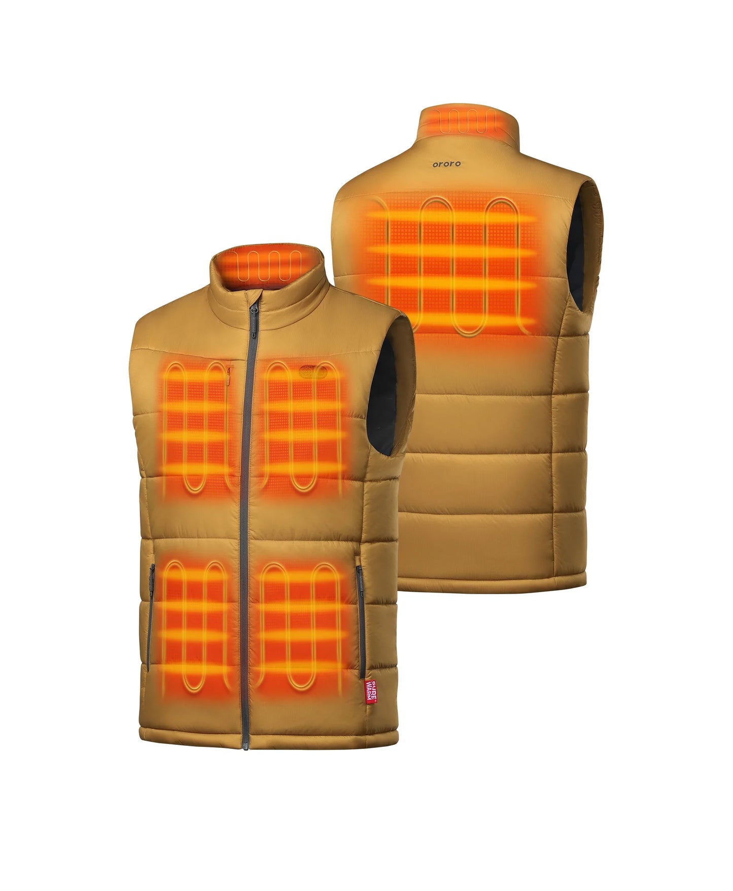 6 Heating zones: Left & Right Pockets, Left & Right Chest, Mid-back, Collar