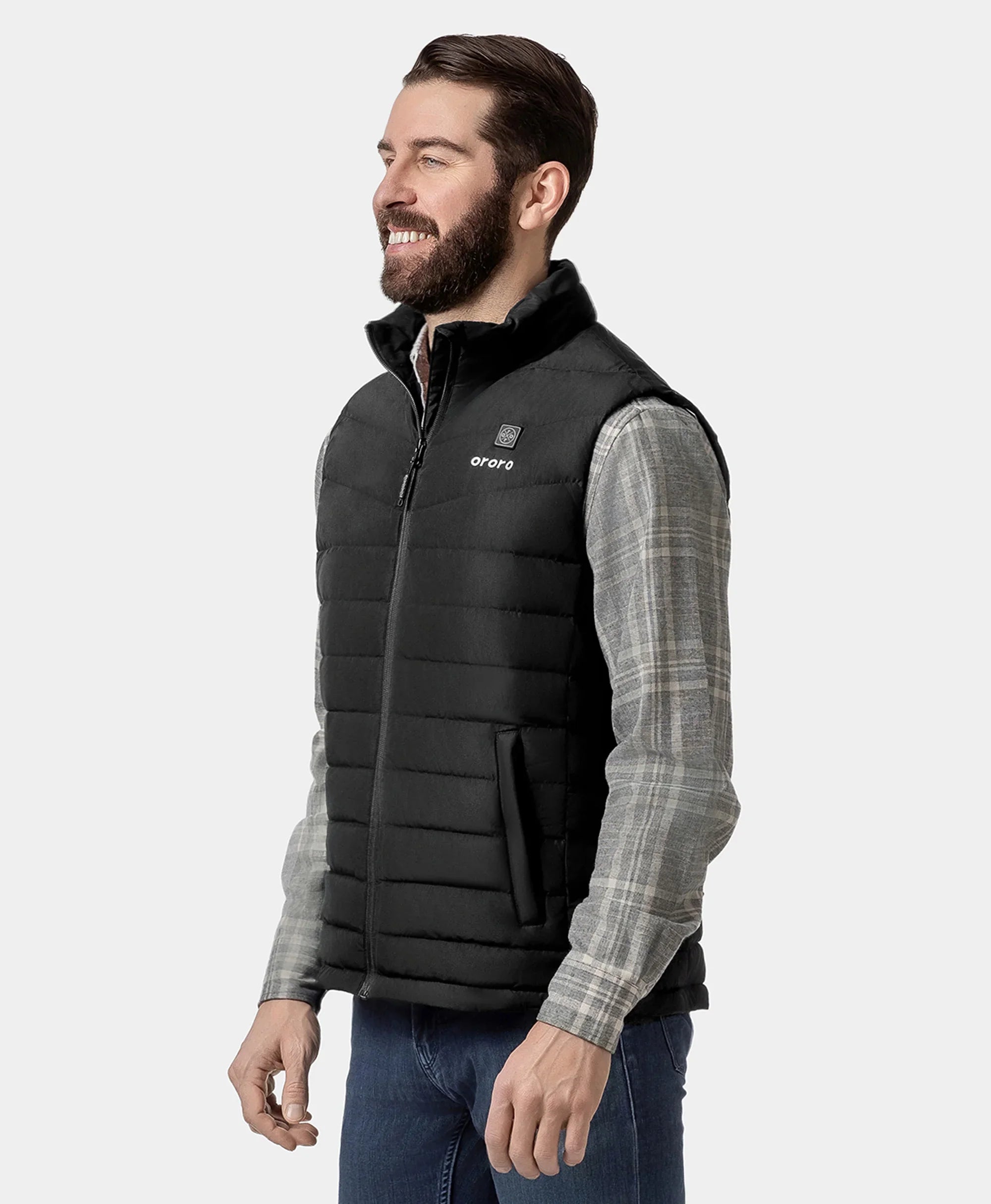 Men's Heated Lightweight Down Vest - Black / Gray, Thumbnail 3