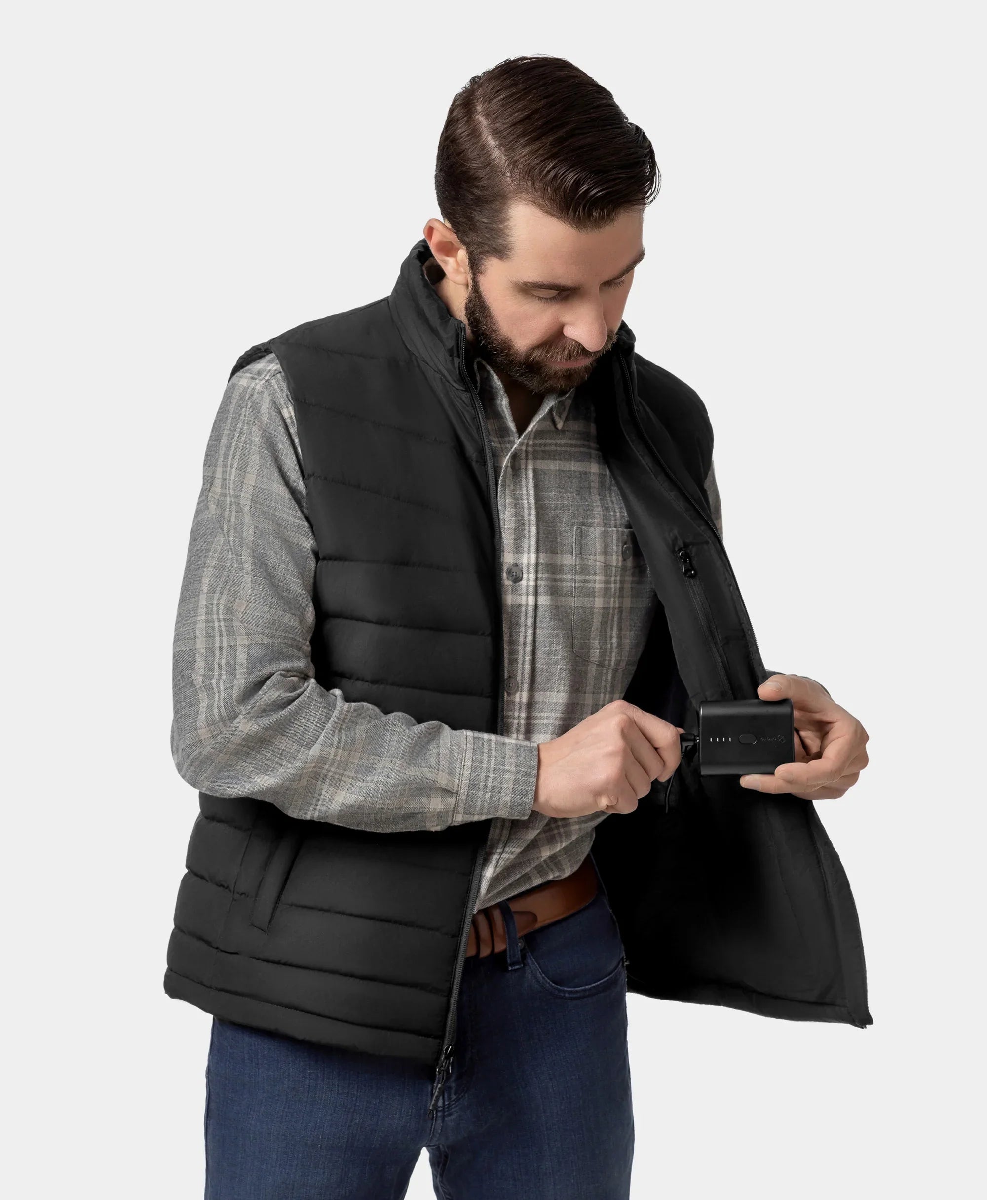 Men's Heated Lightweight Down Vest - Black / Gray, Thumbnail 5