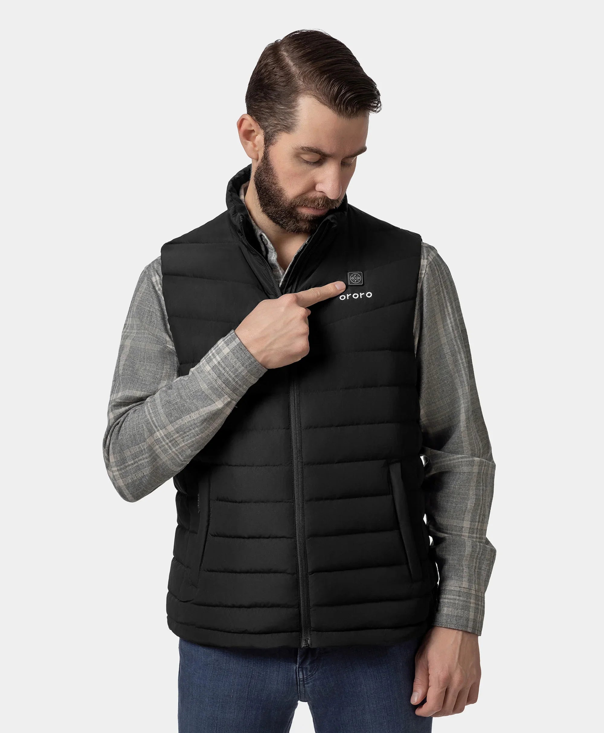 Men's Heated Lightweight Down Vest - Black / Gray, Thumbnail 4