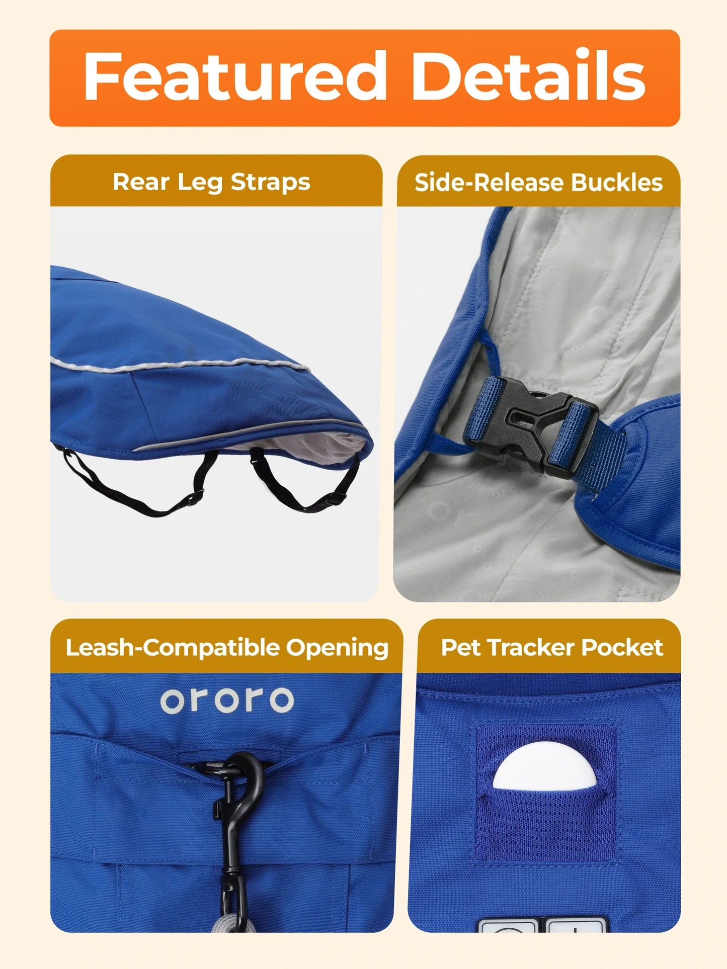 ororo Dog heated vest with LED light stripe blue