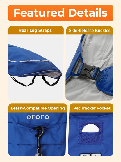 ororo Dog heated vest with LED light stripe blue