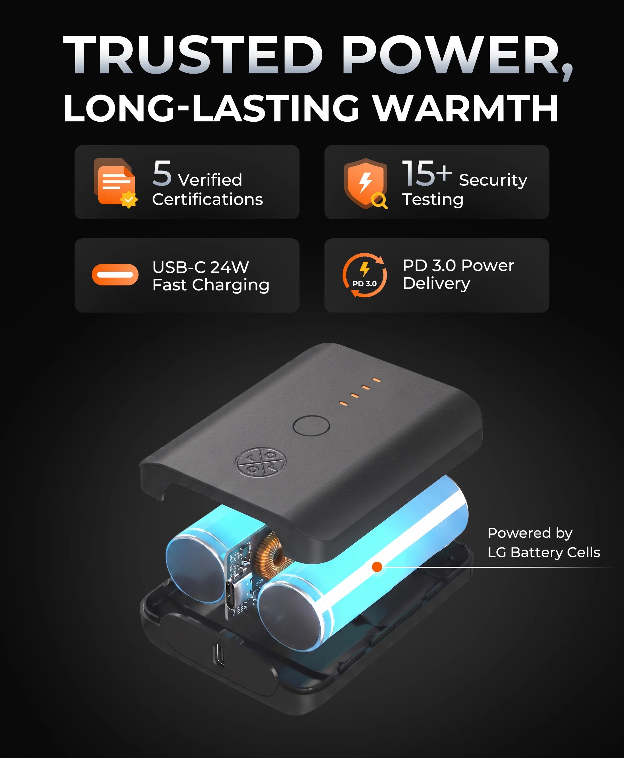 PD 5K Rechargeable Battery for Heated Apparel (USB-C, 24W Power Delivery), Thumbnail 2