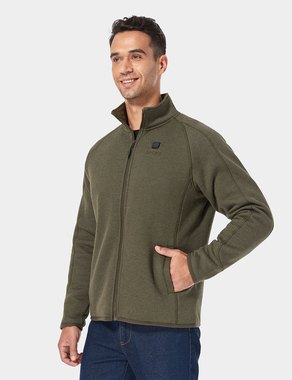 Men's Heated Full-Zip Fleece Jacket - Army Green, Thumbnail 3