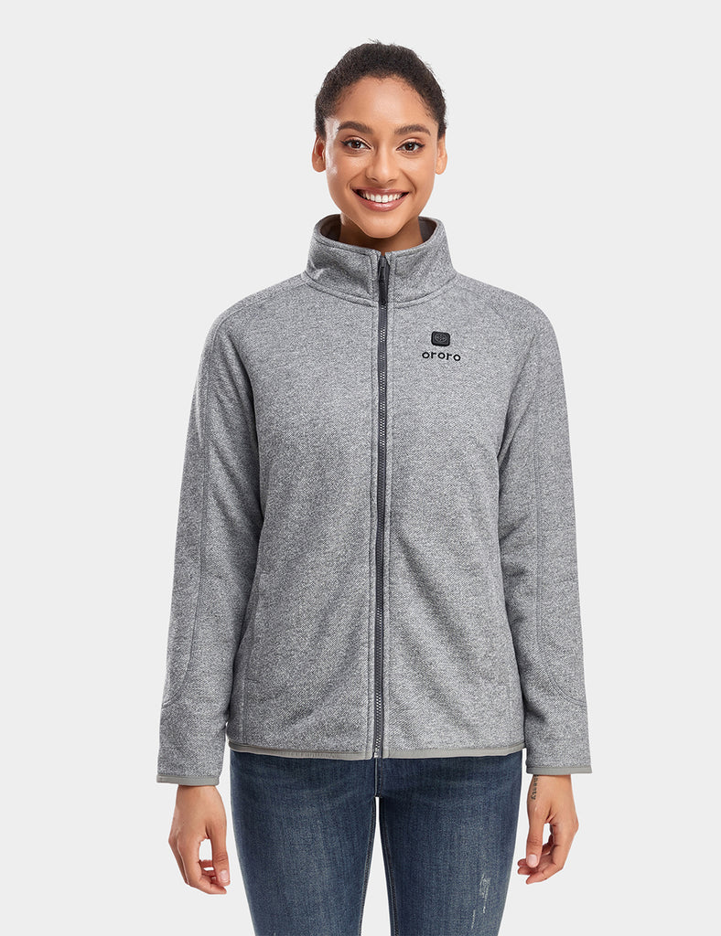 Women s Heated Full Zip Fleece Jacket Flecking Gray