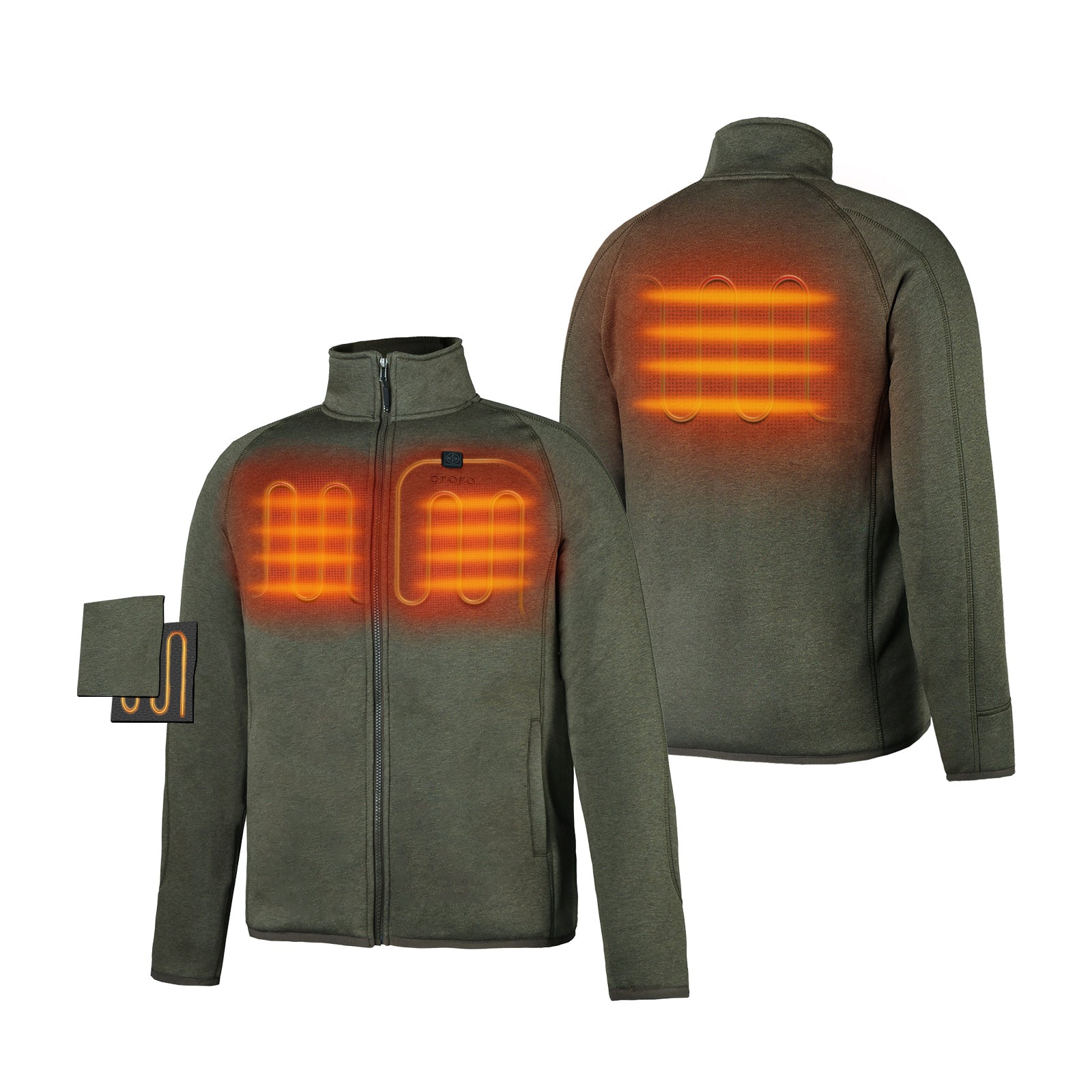 Men's Heated Full-Zip Fleece Jacket - Army Green, Thumbnail 2