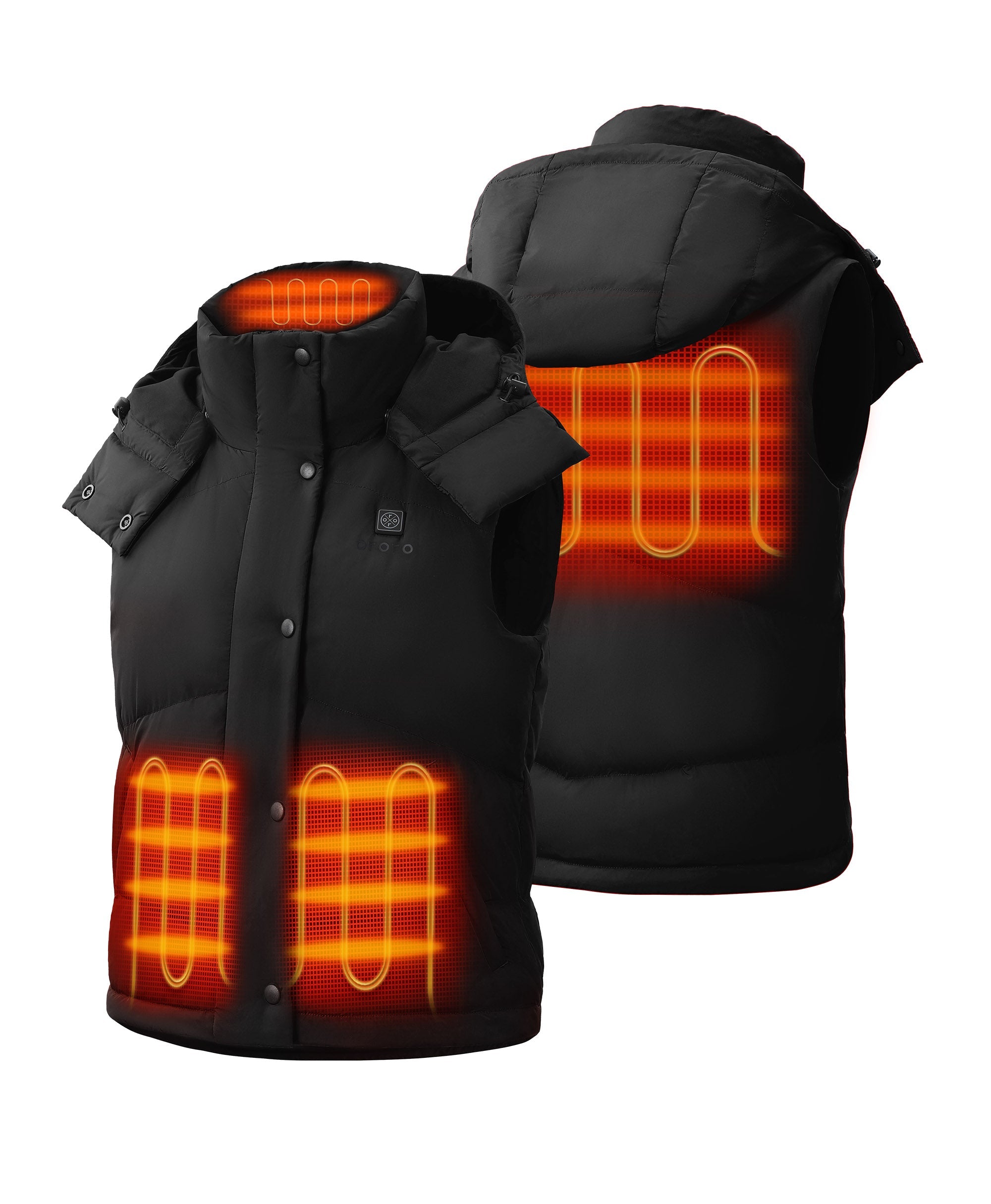 Gilet court chauffant en duvet pour femmes - Noir / Rouge, Thumbnail 2