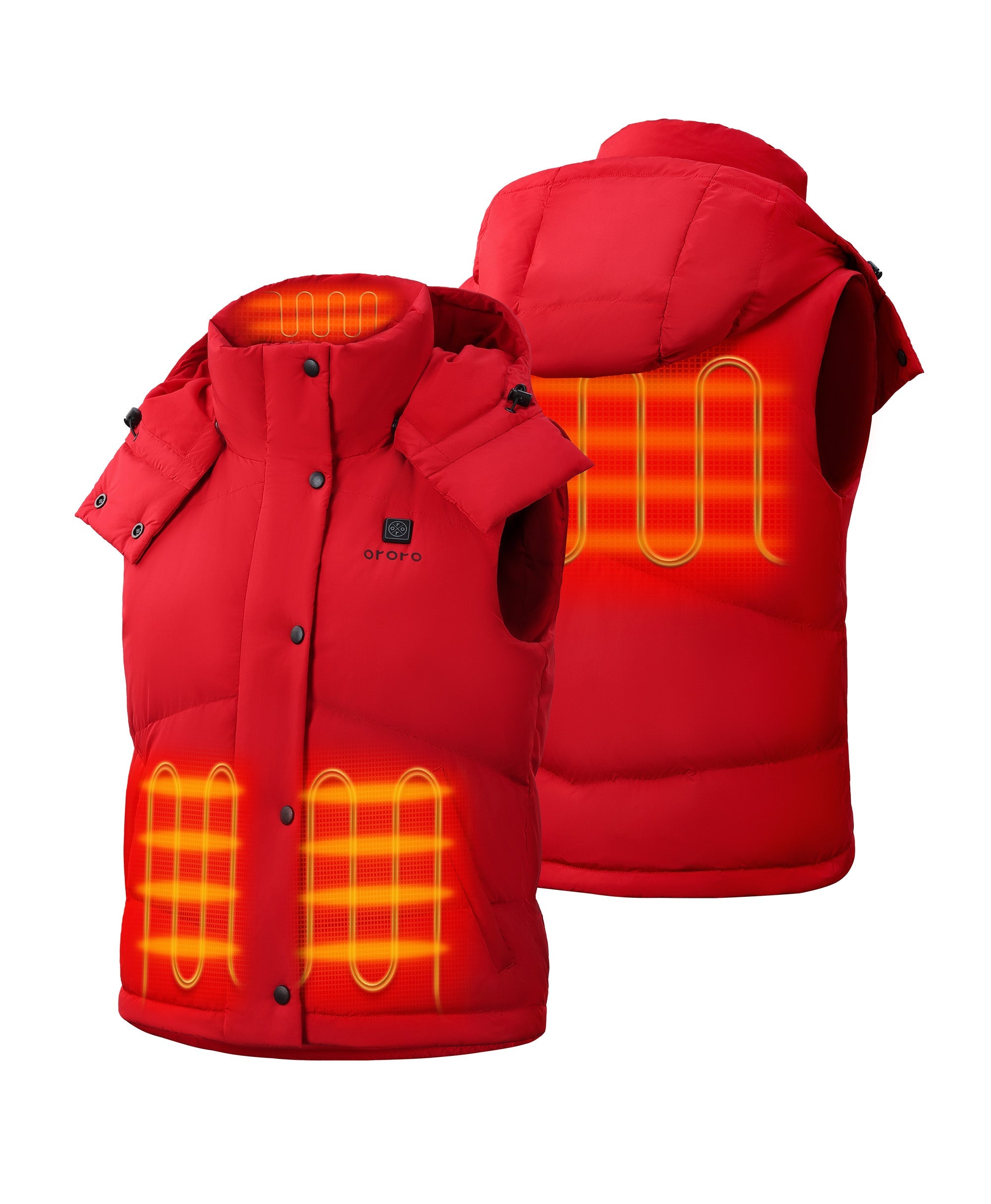 Gilet court chauffant en duvet pour femmes - Noir / Rouge, Thumbnail 16